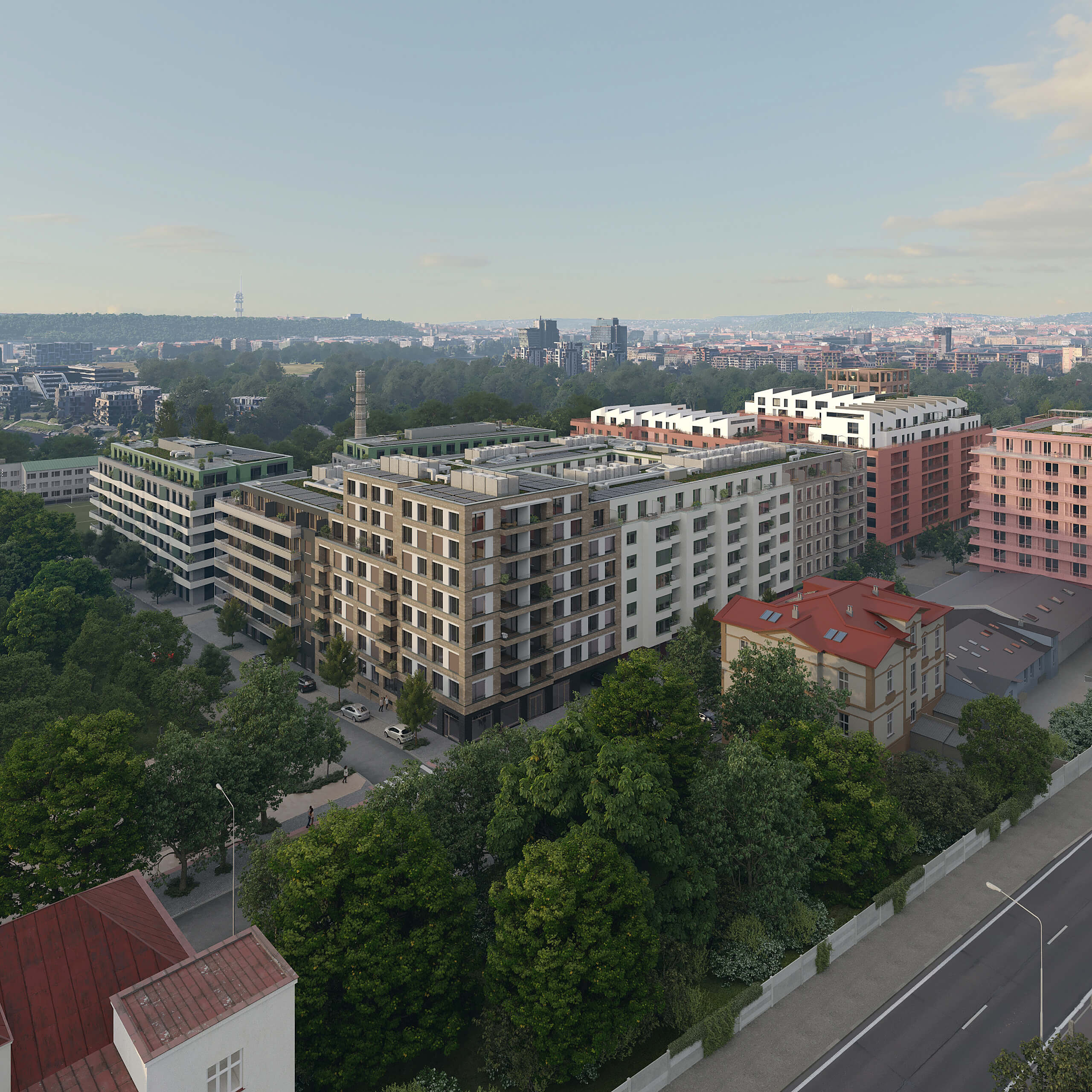 Vizualizace rezidenční čtvrti Košinka — severní pohled